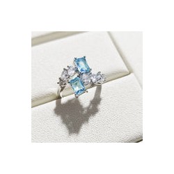 Anillo Ajustable Cristales Azules Y Blancos Facetados