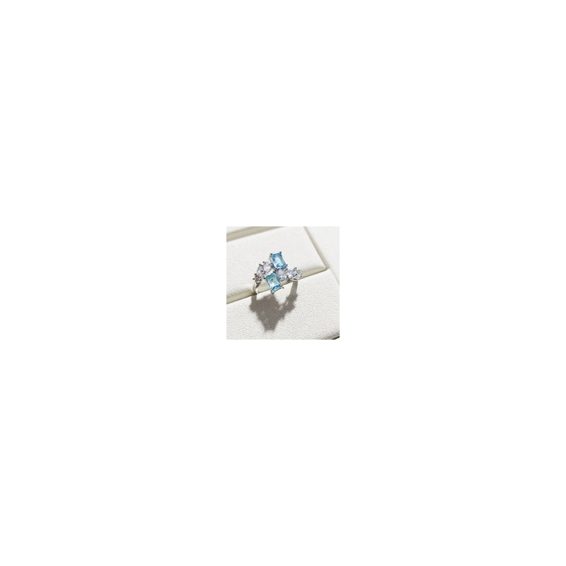Anillo Ajustable Cristales Azules Y Blancos Facetados