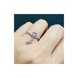 Anillo Corazón Rosa con Oso Colgante