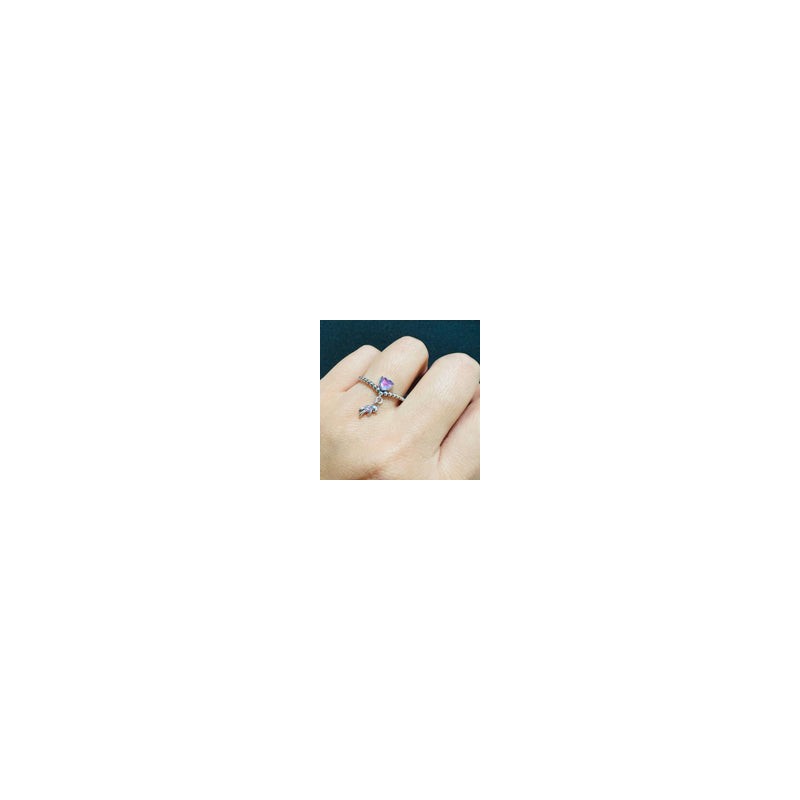 Anillo Corazón Rosa con Oso Colgante